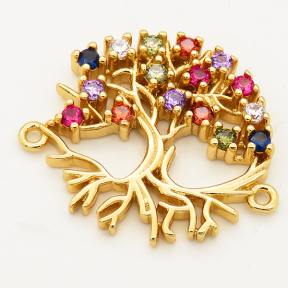 Brass Cubic Zirconia Links Connectors,Tree,Random mixed color,21mm,Hole:1.5mm,about 2.5g/pc,5 pcs/package,XFCO00507baka-L002