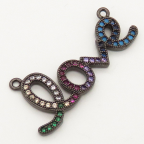 Brass Micro Pave Cubic Zirconia Links Connectors,LOVE,Random mixed color,14x33mm,Hole:1.5mm,about 2g/pc,5 pcs/package,XFCO00512aakl-L002