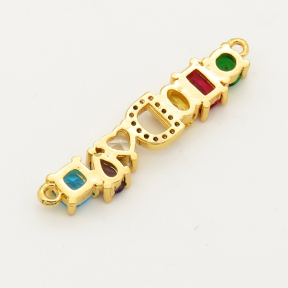 Brass Micro Pave Cubic Zirconia Links Connectors,Alphabet A,Golden,8x34mm,Hole:1.5mm,about 3g/pc,5 pcs/package,XFCO00538vbmb-L002