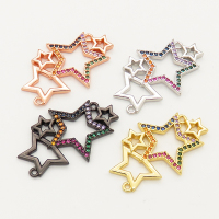 Brass Micro Pave Cubic Zirconia Links Connectors,Star,Random mixed color,19x29mm,Hole:1.5mm,about 2g/pc,5 pcs/package,XFCO00541aakl-L002