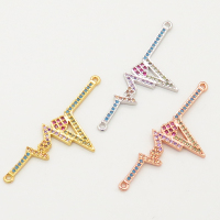 Brass Micro Pave Cubic Zirconia Turquoise Links Connectors,Electrocardiogram,Random mixed color,16x36mm,Hole:1.5mm,about 1.5g/pc,5 pcs/package,XFCO00551ablb-L002