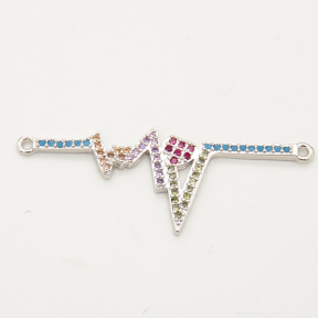Brass Micro Pave Cubic Zirconia Turquoise Links Connectors,Electrocardiogram,Random mixed color,16x36mm,Hole:1.5mm,about 1.5g/pc,5 pcs/package,XFCO00551ablb-L002