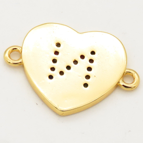 Brass Micro Pave Cubic Zirconia Links Connectors,Heart alphabet A,Golden,15x14mm,Hole:1.5mm,about 2g/pc,5 pcs/package,XFCO00555aajl-L002