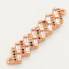 Brass Cubic Zirconia Links Connectors,Strip,Random mixed color,8x34mm,Hole:1.5mm,about 3g/pc,5 pcs/package,XFCO00571ablb-L002