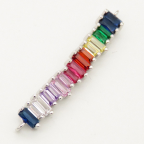 Brass Cubic Zirconia Links Connectors,Strip,Random mixed color,7x39mm,Hole:1.5mm,about 3.5g/pc,5 pcs/package,XFCO00576vbmb-L002