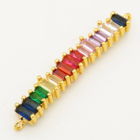 Brass Cubic Zirconia Links Connectors,Strip,Random mixed color,7x39mm,Hole:1.5mm,about 3.5g/pc,5 pcs/package,XFCO00576vbmb-L002