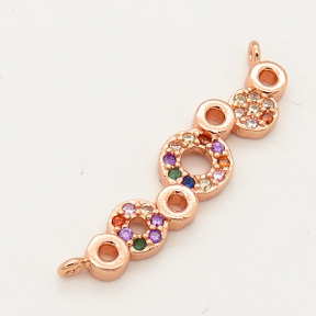 Brass Micro Pave Cubic Zirconia Links Connectors,Strip,Circle,Random mixed color,7x22mm,Hole:1.5mm,about 1g/pc,5 pcs/package,XFCO00581baka-L002