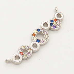 Brass Micro Pave Cubic Zirconia Links Connectors,Strip,Circle,Random mixed color,7x22mm,Hole:1.5mm,about 1g/pc,5 pcs/package,XFCO00581baka-L002