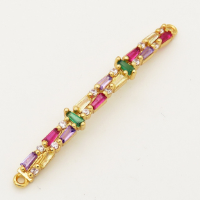 Brass Cubic Zirconia Links Connectors,Strip,Random mixed color,6x50mm,Hole:1.5mm,about 3g/pc,5 pcs/package,XFCO00586vbnb-L002
