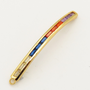 Brass Cubic Zirconia Links Connectors,Strip,Random mixed color,4x50mm,Hole:1.5mm,about 3g/pc,5 pcs/package,XFCO00591vbnb-L002