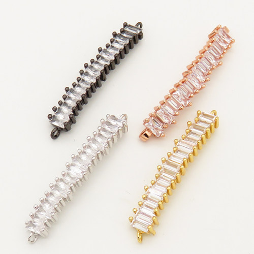 Brass Cubic Zirconia Links Connectors,Strip,Random mixed color,7x38mm,Hole:1.5mm,about 4g/pc,5 pcs/package,XFCO00596vbmb-L002