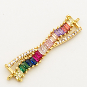 Brass Micro Pave Cubic Zirconia Links Connectors,Strip,Random mixed color,11x43mm,Hole:1.5mm,about 4g/pc,5 pcs/package,XFCO00601vbnb-L002