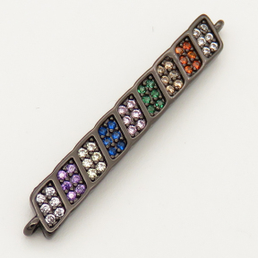 Brass Micro Pave Cubic Zirconia Links Connectors,Strip,Random mixed color,5x34mm,Hole:1.5mm,about 1.5g/pc,5 pcs/package,XFCO00606ablb-L002