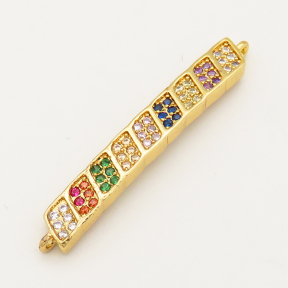 Brass Micro Pave Cubic Zirconia Links Connectors,Strip,Random mixed color,5x34mm,Hole:1.5mm,about 1.5g/pc,5 pcs/package,XFCO00606ablb-L002