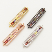 Brass Micro Pave Cubic Zirconia Links Connectors,Strip,Random mixed color,8x32mm,Hole:1.5mm,about 3.5g/pc,5 pcs/package,XFCO00611vbmb-L002