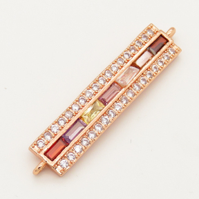 Brass Micro Pave Cubic Zirconia Links Connectors,Strip,Random mixed color,8x32mm,Hole:1.5mm,about 3.5g/pc,5 pcs/package,XFCO00611vbmb-L002