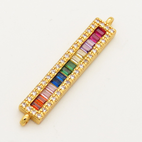 Brass Micro Pave Cubic Zirconia Links Connectors,Strip,Random mixed color,6x28mm,Hole:1.5mm,about 2g/pc,5 pcs/package,XFCO00616vbll-L002