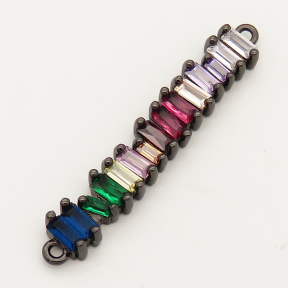 Brass Cubic Zirconia Links Connectors,Strip,Random mixed color,6x33mm,Hole:1.5mm,about 2.5g/pc,5 pcs/package,XFCO00621ablb-L002