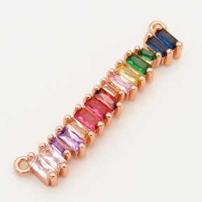 Brass Cubic Zirconia Links Connectors,Strip,Random mixed color,6x33mm,Hole:1.5mm,about 2.5g/pc,5 pcs/package,XFCO00621ablb-L002
