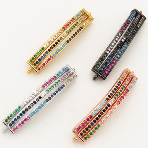 Brass Micro Pave Cubic Zirconia Turquoise Links Connectors,Strip,Random mixed color,7x34mm,Hole:1.5mm,about 3g/pc,5 pcs/package,XFCO00631ablb-L002