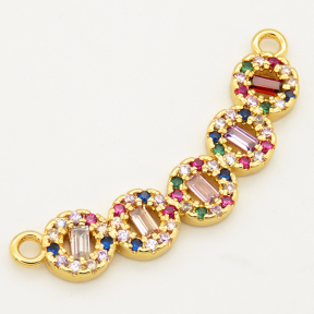 Brass Micro Pave Cubic Zirconia Links Connectors,Bend,Circle,Random mixed color,10x30mm,Hole:1.5mm,about 2g/pc,5 pcs/package,XFCO00636vbll-L002