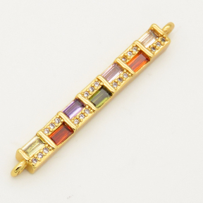 Brass Micro Pave Cubic Zirconia Links Connectors,Strip,Random mixed color,4x33mm,Hole:1.5mm,about 2g/pc,5 pcs/package,XFCO00646ablb-L002