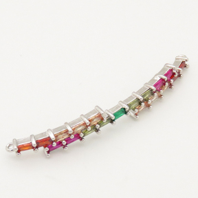Brass Cubic Zirconia Links Connectors,Strip,Random mixed color,9x53mm,Hole:1.5mm,about 4g/pc,5 pcs/package,XFCO00651vbmb-L002