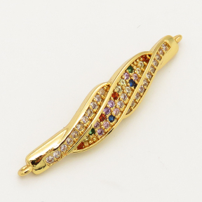 Brass Micro Pave Cubic Zirconia Links Connectors,Strip,Random mixed color,7x33mm,Hole:1.5mm,about 2g/pc,5 pcs/package,XFCO00656ablb-L002