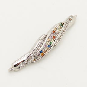 Brass Micro Pave Cubic Zirconia Links Connectors,Strip,Random mixed color,7x33mm,Hole:1.5mm,about 2g/pc,5 pcs/package,XFCO00656ablb-L002