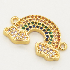 Brass Micro Pave Cubic Zirconia Links Connectors,Rainbow,Random mixed color,18x12mm,Hole:1.5mm,about 1.5g/pc,5 pcs/package,XFCO00660ablb-L002