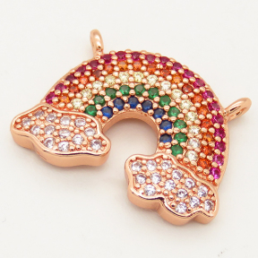 Brass Micro Pave Cubic Zirconia Links Connectors,Rainbow,Random mixed color,20x15mm,Hole:1.5mm,about 2g/pc,5 pcs/package,XFCO00664vbmb-L002
