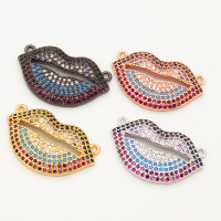 Brass Micro Pave Cubic Zirconia Turquoise Links Connectors,Lips,Random mixed color,24x14mm,Hole:1.5mm,about 2g/pc,5 pcs/package,XFCO00669vbpb-L002