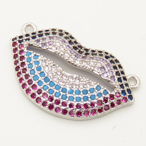 Brass Micro Pave Cubic Zirconia Turquoise Links Connectors,Lips,Random mixed color,24x14mm,Hole:1.5mm,about 2g/pc,5 pcs/package,XFCO00669vbpb-L002