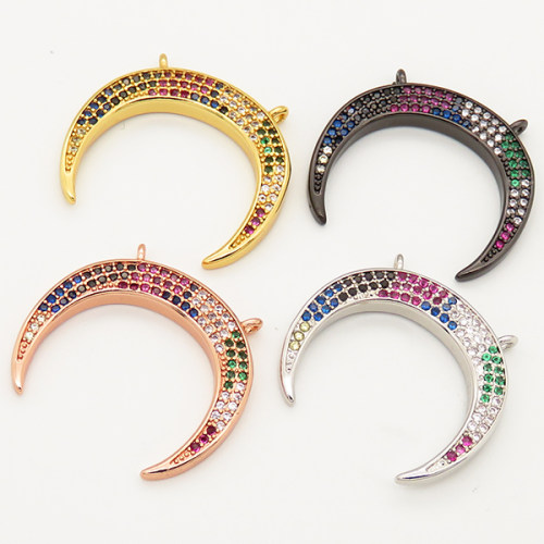 Brass Micro Pave Cubic Zirconia Links Connectors,Horn,Random mixed color,27x23mm,Hole:1.5mm,about 3g/pc,5 pcs/package,XFCO00674vbnb-L002