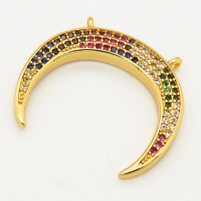 Brass Micro Pave Cubic Zirconia Links Connectors,Horn,Random mixed color,27x23mm,Hole:1.5mm,about 3g/pc,5 pcs/package,XFCO00674vbnb-L002