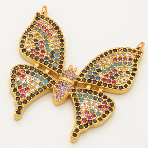 Brass Micro Pave Cubic Zirconia Turquoise Links Connectors,Butterfly,Random mixed color,27x27mm,Hole:1.5mm,about 4.5g/pc,5 pcs/package,XFCO00679ahlv-L002
