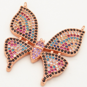 Brass Micro Pave Cubic Zirconia Turquoise Links Connectors,Butterfly,Random mixed color,27x27mm,Hole:1.5mm,about 4.5g/pc,5 pcs/package,XFCO00679ahlv-L002