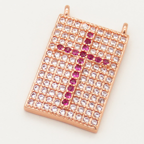 Brass Micro Pave Cubic Zirconia Links Connectors,Rectangle,Cross,Random mixed color,13x20mm,Hole:1.5mm,about 2.5g/pc,5 pcs/package,XFCO00684vbmb-L002