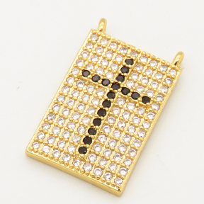 Brass Micro Pave Cubic Zirconia Links Connectors,Rectangle,Cross,Random mixed color,13x20mm,Hole:1.5mm,about 2.5g/pc,5 pcs/package,XFCO00688vbmb-L002