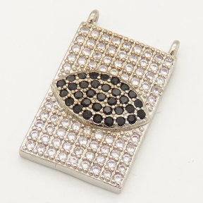 Brass Micro Pave Cubic Zirconia Links Connectors,Rectangle,Eye,Random mixed color,13x20mm,Hole:1.5mm,about 2.5g/pc,5 pcs/package,XFCO00693vbmb-L002