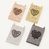 Brass Micro Pave Cubic Zirconia Links Connectors,Rectangle,Heart,Random mixed color,13x20mm,Hole:1.5mm,about 2.5g/pc,5 pcs/package,XFCO00698vbmb-L002