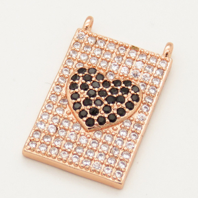 Brass Micro Pave Cubic Zirconia Links Connectors,Rectangle,Heart,Random mixed color,13x20mm,Hole:1.5mm,about 2.5g/pc,5 pcs/package,XFCO00698vbmb-L002