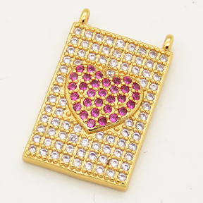 Brass Micro Pave Cubic Zirconia Links Connectors,Rectangle,Heart,Random mixed color,13x20mm,Hole:1.5mm,about 2.5g/pc,5 pcs/package,XFCO00703vbmb-L002