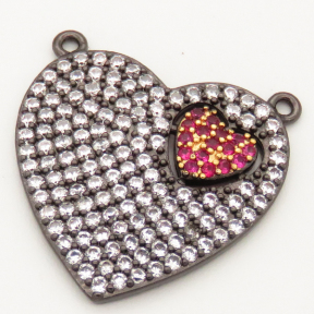 Brass Micro Pave Cubic Zirconia Links Connectors,Heart,Random mixed color,24x24mm,Hole:1.5mm,about 4g/pc,5 pcs/package,XFCO00712bbov-L002