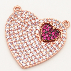 Brass Micro Pave Cubic Zirconia Links Connectors,Heart,Random mixed color,24x24mm,Hole:1.5mm,about 4g/pc,5 pcs/package,XFCO00712bbov-L002