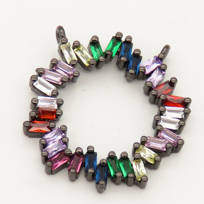 Brass Cubic Zirconia Links Connectors,Circle,Random mixed color,24mm,Hole:1.5mm,about 3g/pc,5 pcs/package,XFCO00722vbmb-L002