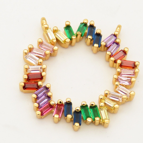 Brass Cubic Zirconia Links Connectors,Circle,Random mixed color,24mm,Hole:1.5mm,about 3g/pc,5 pcs/package,XFCO00722vbmb-L002