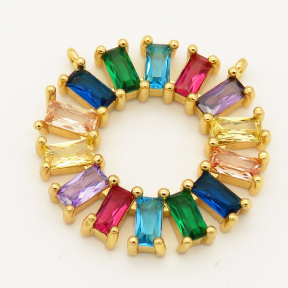Brass Cubic Zirconia Links Connectors,Circle,Random mixed color,28mm,Hole:1.5mm,about 5.5g/pc,5 pcs/package,XFCO00728vbmb-L002