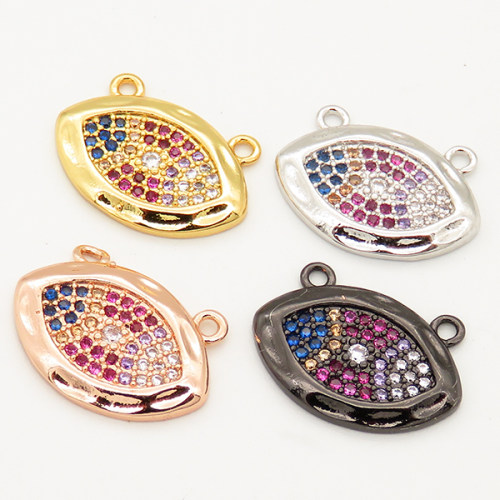 Brass Micro Pave Cubic Zirconia Links Connectors,Devil's eye,Random mixed color,18x12mm,Hole:1.5mm,about 2g/pc,5 pcs/package,XFCO00732aajl-L002
