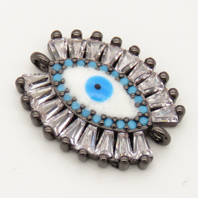 Brass Cubic Zirconia Turquoise Enamel Links Connectors,Devil's eye,Random mixed color,18x14mm,Hole:1.5mm,about 2g/pc,5 pcs/package,XFCO00747aakl-L002